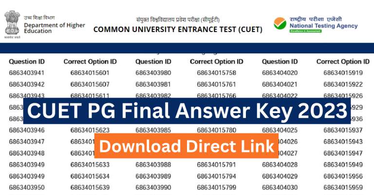 CUET PG Final Answer Key 2023 Download PDF @cuet.nta .nic .in 768x402