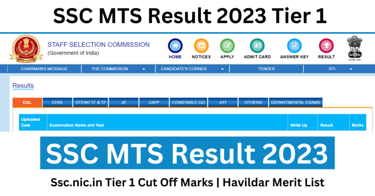 SSC MTS Result 2023 Date Ssc.nic .in Tier 1 Cut Off Marks Merit List 768x402