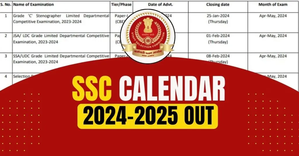 SSC Calendar 2024 2025 OUT PDF Check MTS CHSL CGL GD Constable JE Dates Min